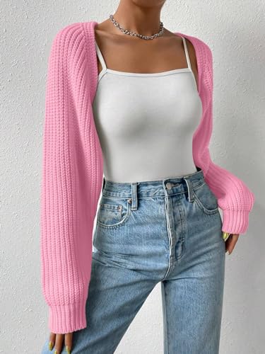 Image of Naileksi Women Long Sleeve Drop Shoulder Crop Cardigan Sweater Solid Loose Fit Casual Open Front Crop Shrug Sweater Top
