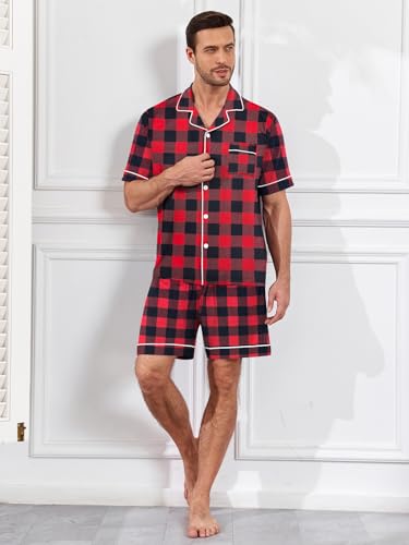 Image of Mens 2 Piece Short Sleeve Button Down Pajama Set, S-3XL | Soft Modal Fabric, Cool Lightweight Sleepwear & Loungewear with Pockets, Home Relaxing