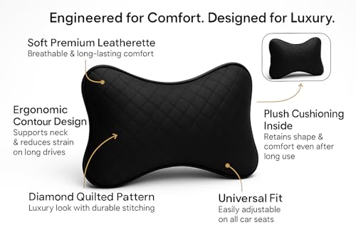 Image of Velvet Soft car Neck Pillow for Travel, Travel Micro Fiber Rest Pillow /Cushion Set of Pillows Compatible with All Cars - Pack of 2 Pieces (Black)