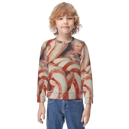 Peppermint Candy Canes ChristmasChildren's Casual Pullover Sweatshirt Loose Fit7-9Y