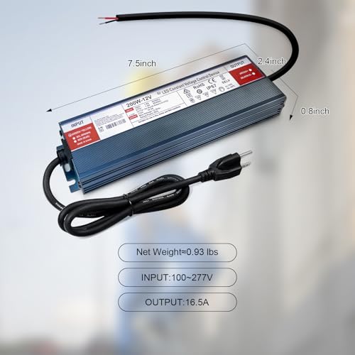 Image of QNNP LED Driver 200 Watts 12V DC with Plug, Low Voltage Transformer Waterproof IP67 Power Supply Transformer Adapter AC 85V-265V to 12V DC, LED Power Supply for Indoor Outdoor Lighting