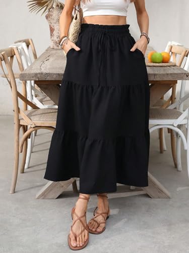 Women's Flowy Trendy Skirt Plain Ruffle Hem Skirt2