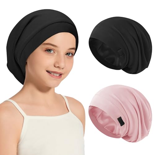 Kids Bonnets for Girls Boys Adjustable Double-Layer Sleep Cap Slouchy Beanie Hat for Curly Hair