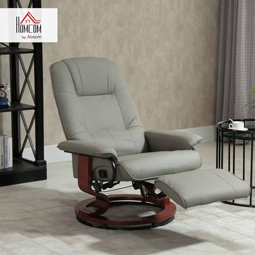 HOMCOM Swivel Recliner Chair, PU Leather Reclining Armchair with Retractable Footrest, Lounge Chair with Wood Base and Adjustable High Back for Small Spaces, Living Room, RV, Bedroom, Gray by HOMCOM - Image 2