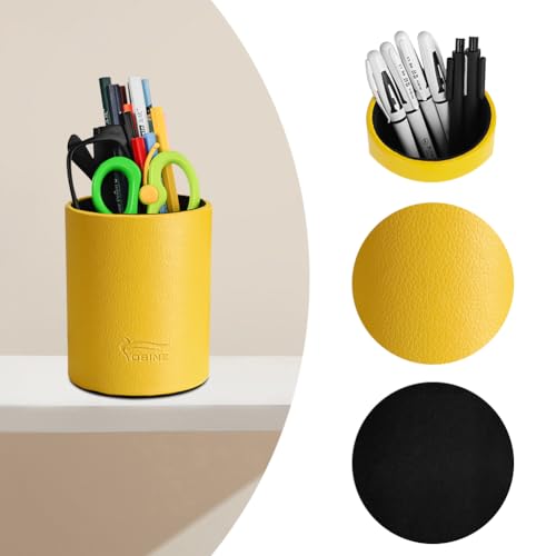 Image of Pen Pencil Holder Cup Container PU Leather Desk Organizer Stand Decor Brush Scissor Holder Decoration Office Desk Home School