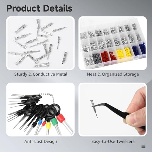 Kit de 757 conectores de pin automotriz impermeables con pinzas y extractores 4
