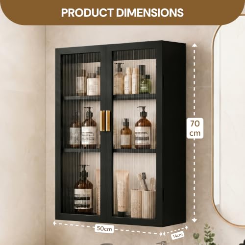 Image of Bathroom Storage Cabinet | Bathroom Accessories Set, Washroom Organiser Cabinet | 3 Layer, Space Saving Carbon Steel Shelf, Black, 50 Cm, Pack of 1