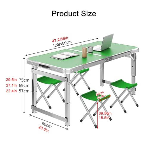 Table de camping pliable en aluminium réglable avec tabourets intégrés