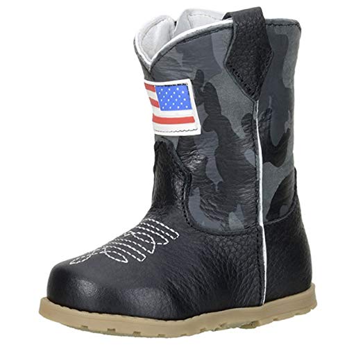Bota Texana Infantil Couro Com Bordado Camuflado