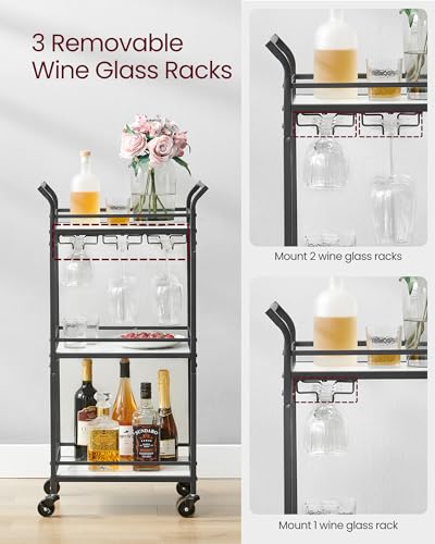 image for VASAGLE Bar Cart, Home Bar Serving Cart, Small Bar Cart with 3-Tier Sh