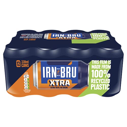 IRN-BRU XTRA, No Sugar & Low Calorie with XTRA Taste Fizzy Drinks Multipack Cans - 12 x 330ml Cans - XTRA Taste No Sugar - 330ml | 12 Cans