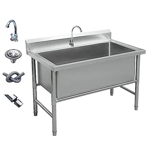 SdaryWare Fregadero Grande de un Seno, Fregadero Comercial de Acero Inoxidable para Lavado, Fregadero utilitario Independiente para lavandería con Grifo,15.7 Deep-80X60X80cm