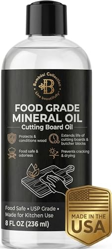 Mineral Oil for Wood Cutting Board - Food Grade Butcher Block Oil Conditioner, Cutting Board Oil for Bamboo, Teak, Wood Countertops, Knives, Utensils, Meat Grinder, Soapstone, Marble, 8 oz by Bambusi