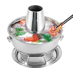 LYNICESHOP Stainless Steel Hot Pot, Hot Pot Beijing Chinese Charcoal Hotpot 1.8L/1.9QT Only Charcoal Stainless Steel, Hotpot Cooking Pot with Chimney for Family Dinners Gatherings Picnic Cooke