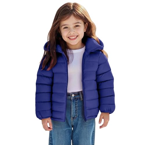 Piumini trapuntati per ragazzi e ragazze, piumino leggero antivento con cappuccio per autunno inverno tinta unita giacche con zip morbide imbottite calde capispalla termica, Blu scuro, 15-16 Years
