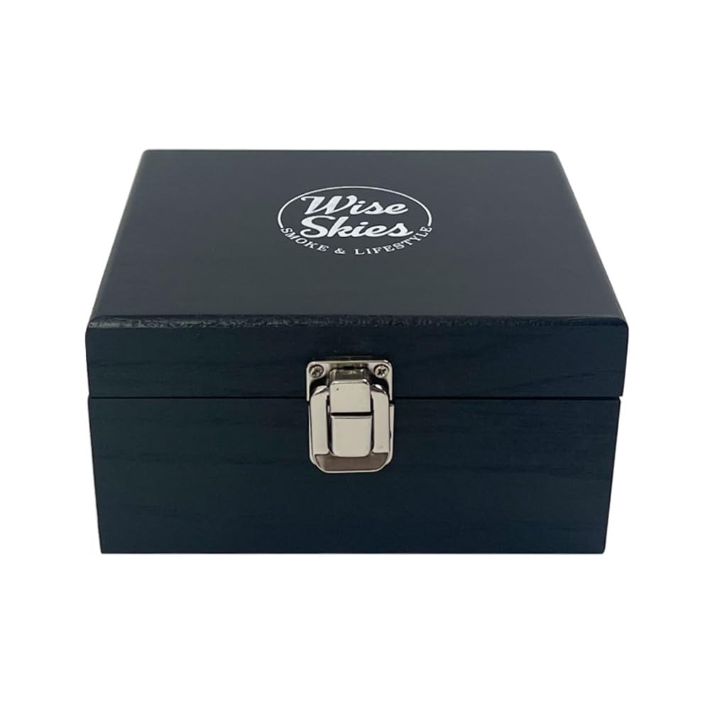 Wise Skies Wooden Rolling Box - Boxes with Hinged Lids Rolling Tray Storage (Mini Black)