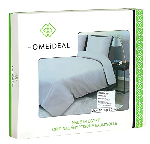 Homeideal - Ägyptisches Baumwolle Bettwäsche Set - Weicher & angenehmer hoher Schlafkomfort - Reißverschluss - 10 Jahre Garantie,, Größe:200x220 +2X 80x80 cm, Bettwäschefarben:Hellgrau Cover