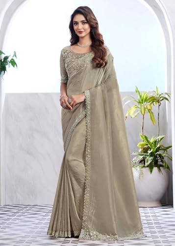 Image of Women's Bollywood Heavy Sequins Embroidery Work Georgette Saree with Unstitched Blouse
