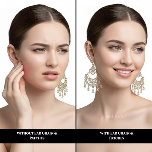 Image of Solitude (2 Pair Chain with 50 Patches) Ear Chain Transparent Stretchable Rubber Antique Ear Chain | Champaswaralu for Women and Girls | Invisible Kaan Chain for Heavy Earrings with Support Patch