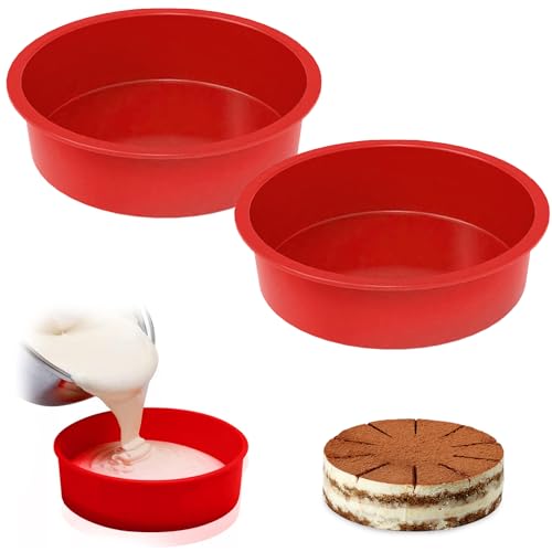 2Pcs 8 Inch Silicone Cake Tins for Baking, Silicone Cake Moulds, Non-Stick Round Cake Baking Pan Quick Release Suitable Baking Tray for Cakes Puddings Bread Muffins