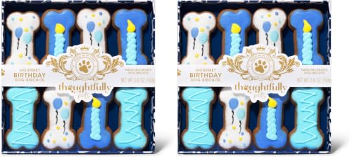 Image of Thoughtfully Pets, Blue Dog Birthday Cookie Gift Set, Hand Decorated Crunchy Dog Treats in Bone Shapes, Great for Birthdays, Set of 8 (Pack of 2)