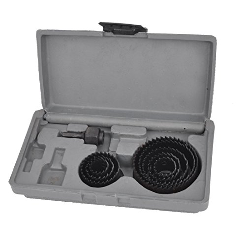 Aexit 19-64mm Dia Hole Saws Round Triangle Shank Twist Drill Bit Hole Saw Set Gray w Gray Plastic Box Hole Saw Arbors 8 Pcs