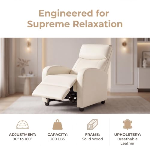 Image of Manual Recliner Chair, Oversized Lazy Boy Reclining Sofa with Adjustable Backrest & Extended Footrest, Ergonomic Single Recliner Couch for Home Theater Seating, Living Room, Bedroom, Beige