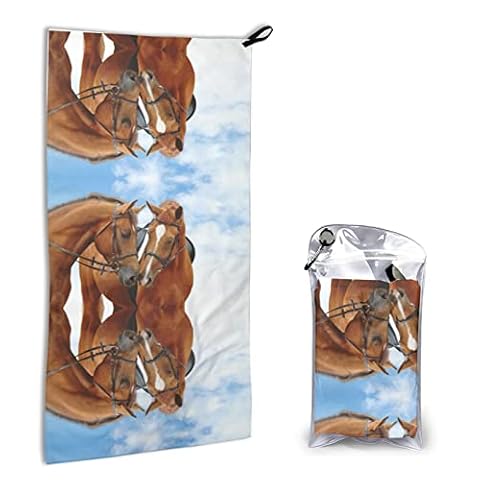 Para koń nadruk szybkoschnący ręcznik, ręcznik plażowy z mikrofibry, podróżne ręczniki plażowe z woreczkiem 40 x 80 cm