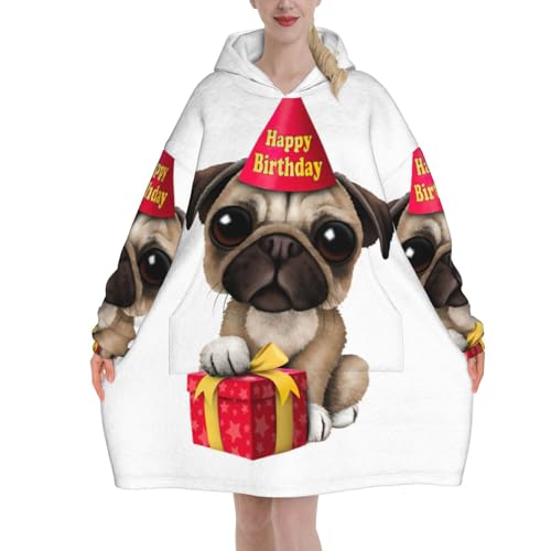 Couverture à capuche EdWal en flanelle imprimé chiot plaid à manches pour adulte