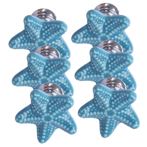 SOPOTUTU 6 piezas Tiradores para Armarios de Cocina Cerámica con Diseño de Estrella de Mar Azul Decoración Práctica y Duradera para Muebles de Hogar Adecuados para Baño Dormitorio y