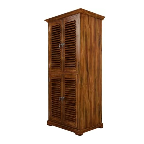 Image of Sheesham Wood Wardrobe with 2 Door and 4 Shelves Storage for Bedroom Wooden Almirah for Clothes for Living Room Bedroom Home, Solid Wood Furniture (Teak Finish)