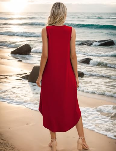 Women's Summer Dresses Casual Sleeveless Maxi Dresses V Neck Loose Sundress Long Dress with Pockets2