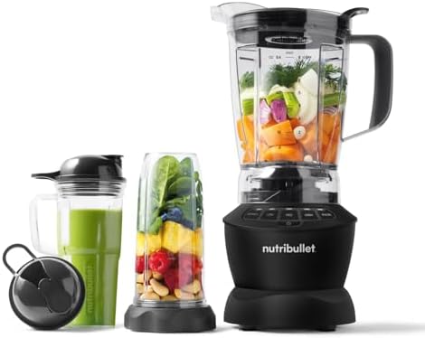 Nutribullet Full Size Blender Combo, mixeur électrique, broyeur multifonctionnel, professionnel, puissance 1200 Watt, carafe 1,9l, verres 946ml et 710ml, noir, NBF500MB