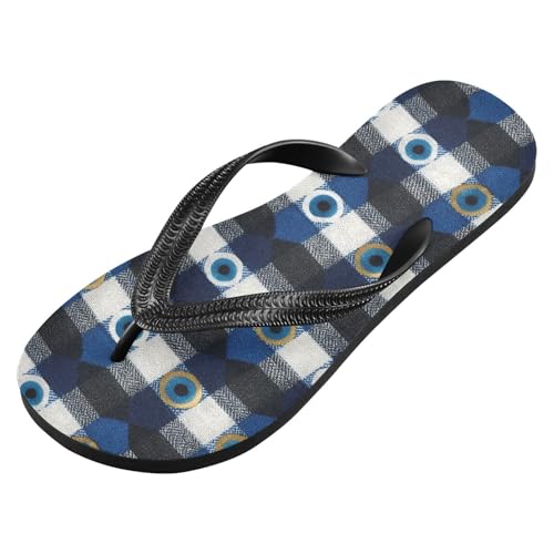 Flip Flop Sandals Eyes Plaid Print for Women Men Beach Outdoor XS2