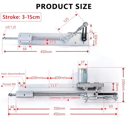 DIY Hubkolbenmotor Linearantrieb DC 24V, Einstellbarer Hub 30-150mm, 120RPM, Verstellbarer Teleskopmotor mit Drehzahlregler, Fernbedienung und Saugnapf