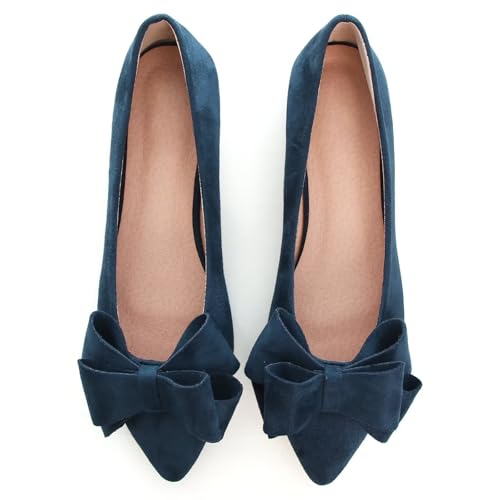 Image of SAILING LU Womens Bowknot Ballet Flats Pointy Toe Suede | Casual Flat Shoes, Dressy Wear to Work, Moccasins, Slip-Ons