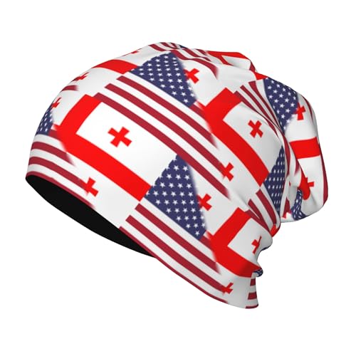 American Flag and Georgian Flag Kids Leisure Elastic Knitted Hat Junior Large Size Knit Cap Child Beanie Black
