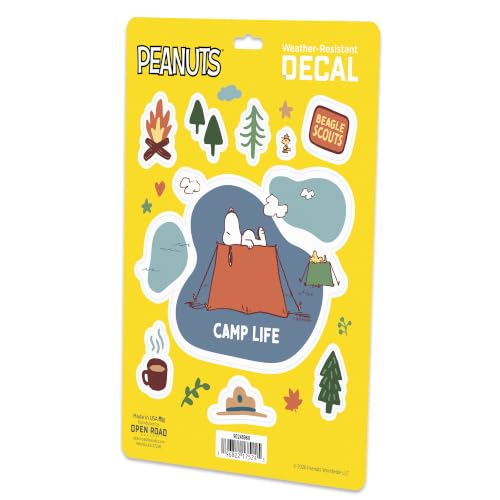 Image of Peanuts Snoopy Camp Life Adhesive Vinyl Decal Pack | Camping Stickers for Laptop or Water Bottle, 1 pack (9 count)