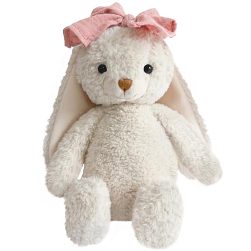 CUDDLE CORNER Bunny Stuffed Animal Soft Rabbit Cuddly Toy 10'' Long - Eared Plush Bunny with Pink Bow Plush Toys for Babies and Toddlers