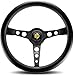 Prototipo 350mm Black Leather Steering Wheel | Black Anodized Spokes, White Stitching | Classic Racing Style | Comfortable Grip | Vehicle Specific Fit | 30x30 mm Rim Diameter