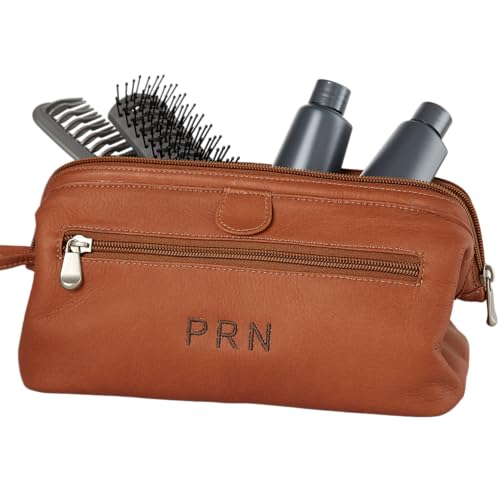 Personalization Universe Personalized Tan Leather Toiletry Bag