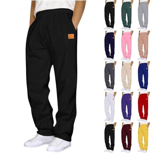 Baggy Sweatpants Men High Waisted Straight Leg Sweat Pants Casual Lightweight Drawstring Hiking Pant with Pockets - Main Image