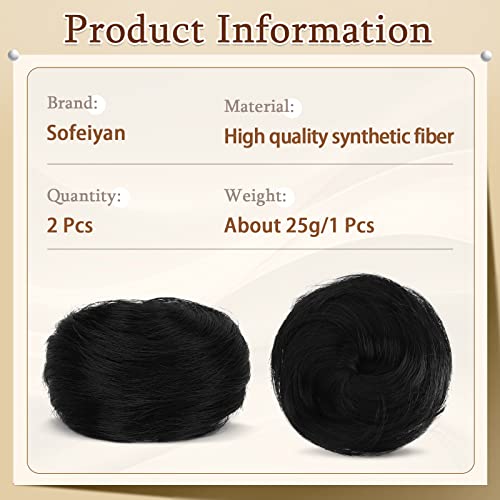 Sofeiyan 2PCS Mini Claw Clip in Hair Bun Messy Cat Ears Hair Bun Extension Synthetic Donut Wig Accessory Updo Space Bun Hair Pieces for Women Girls Off Black - Image 2