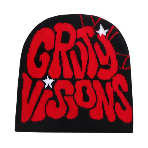 Image of Printed Beanie Hat, Beanies Y2K Winter Hats Streetwear Skull Cap Double-Layer Knitted Beanies Warm Knit Beanie, Hip Hop Streetwear Clothing