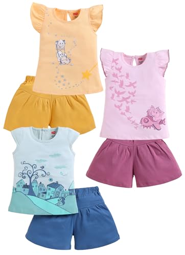 Image of LuvLap Baby Girls Regular Fit 100% Cotton Half Sleeves Girls Top CoSet Pack of 3