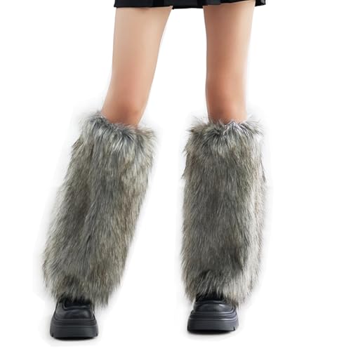 Image of Fur Leg Warmers Faux Fur Fluffy Leg Warmers, Fuzzy Over Boot Costume for Women Girls, Winter Long Boot Sleeves
