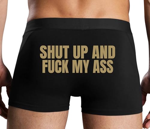 Knaughty Knickers Shut Up and Fuck My Ass - Anal Sex - Butt Play Black Mens Boxer Brief Sexy Adult Design
