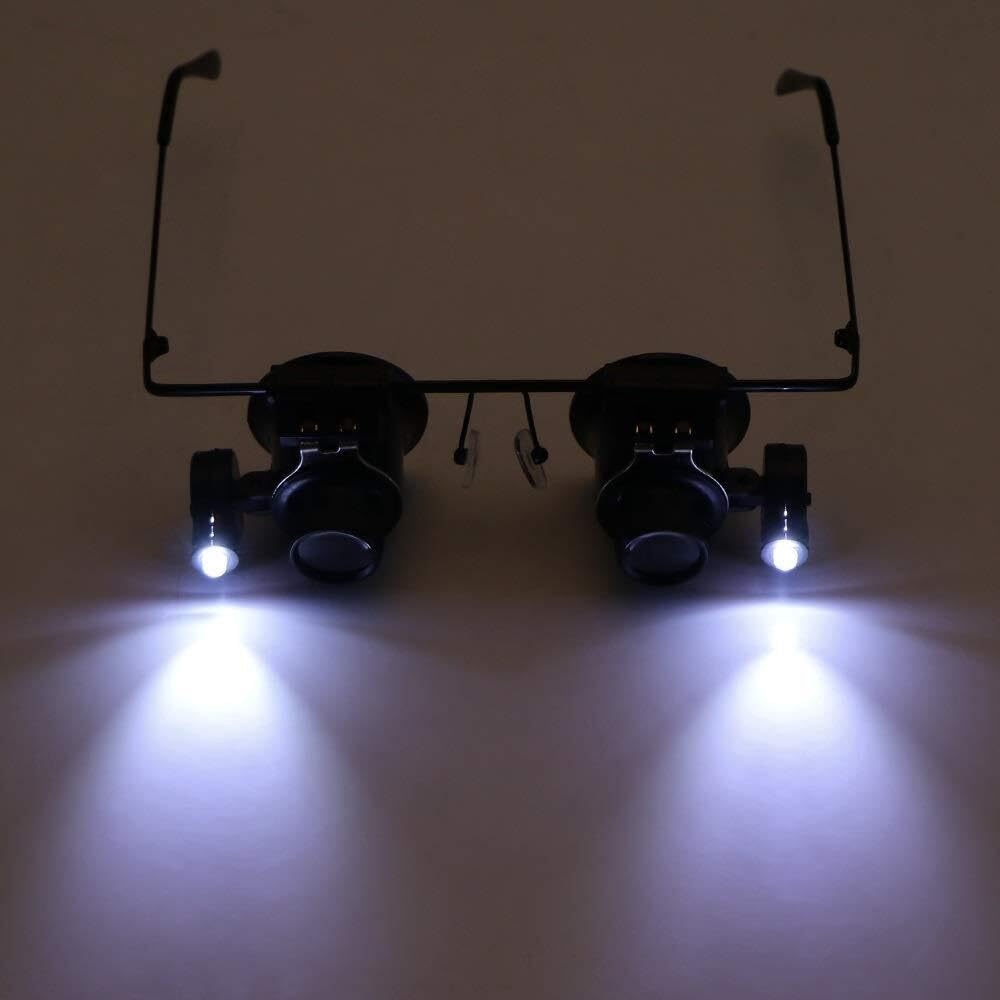 Lupa de lectura de 20 aumentos con lentes iluminados tipo LED, binoculares, lupa de reparación de relojes,