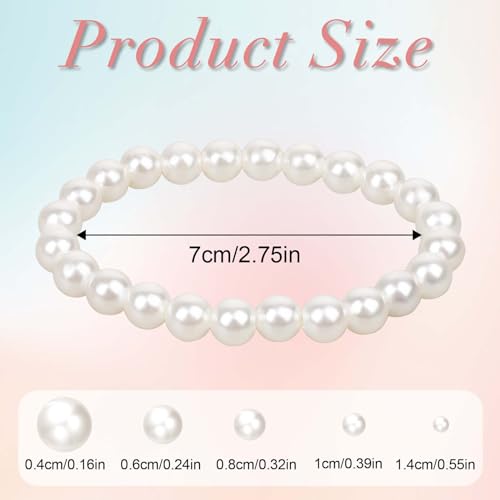 5 Pcs White Pearl Bracelets for Women, White Stretch Bridesmaid Pearl Bracelets Bridal Wedding Elastic Bracelets Stackable Faux Pearl Bracelets for Lady Pearl Beaded Bracelets3