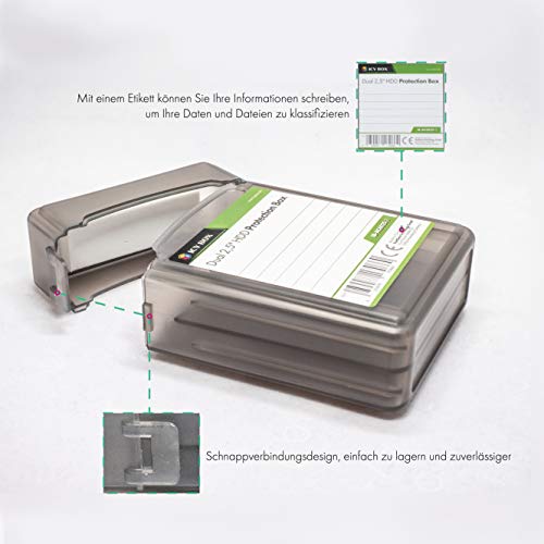 ICY BOX 3er Set Dual Festplatten Box für 2,5 Zoll HDD/SSD zum Schutz oder Aufbewahrung, stapelbar, Beschriftung, Hardcase Hülle, mehrfarbig, IB-AC6025-3 – Bild 4